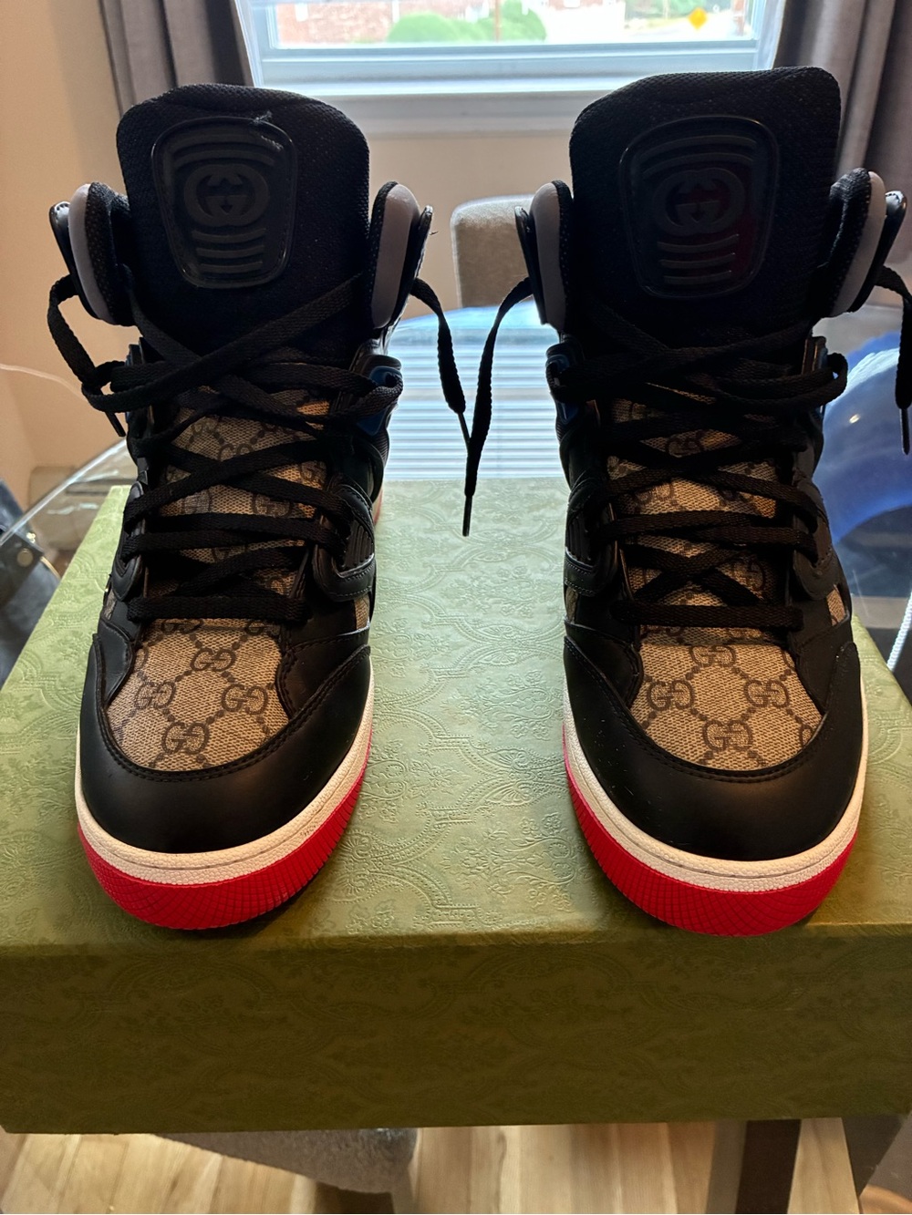 Gucci Black, Beige & Red High-Top Sneakers
